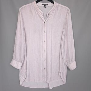 EILEEN FISHER PETITE MEDIUM Velvet SILK Blend Button Long Shirt Ceramic F19VL1
